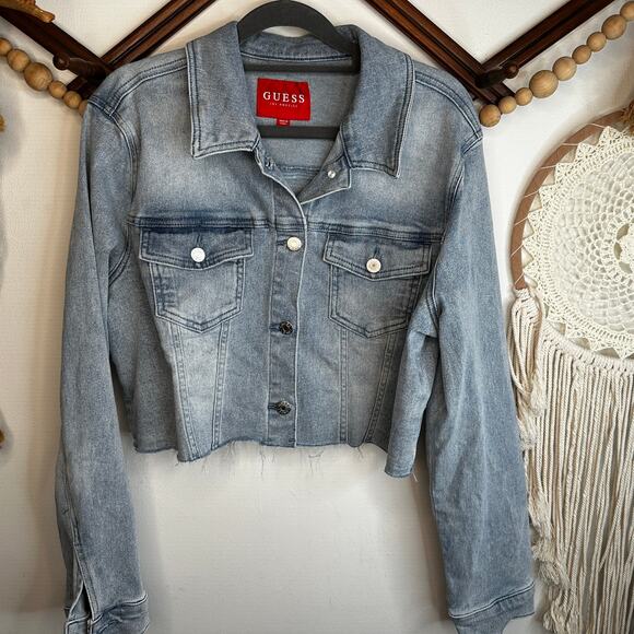 Guess Jackets & Blazers - Guess Light Wash Cropped Denim Jean Jacket